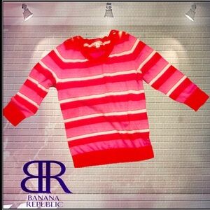 Banana Republic Red/Pink/White Striped Sweater w/Button Detail